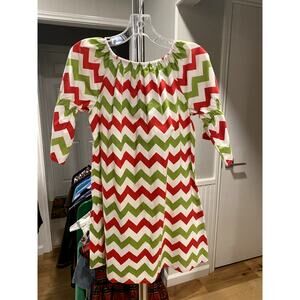 Christmas/Holiday Chevron Peasant Dress With Bow/Sash Size Girl's 6-8